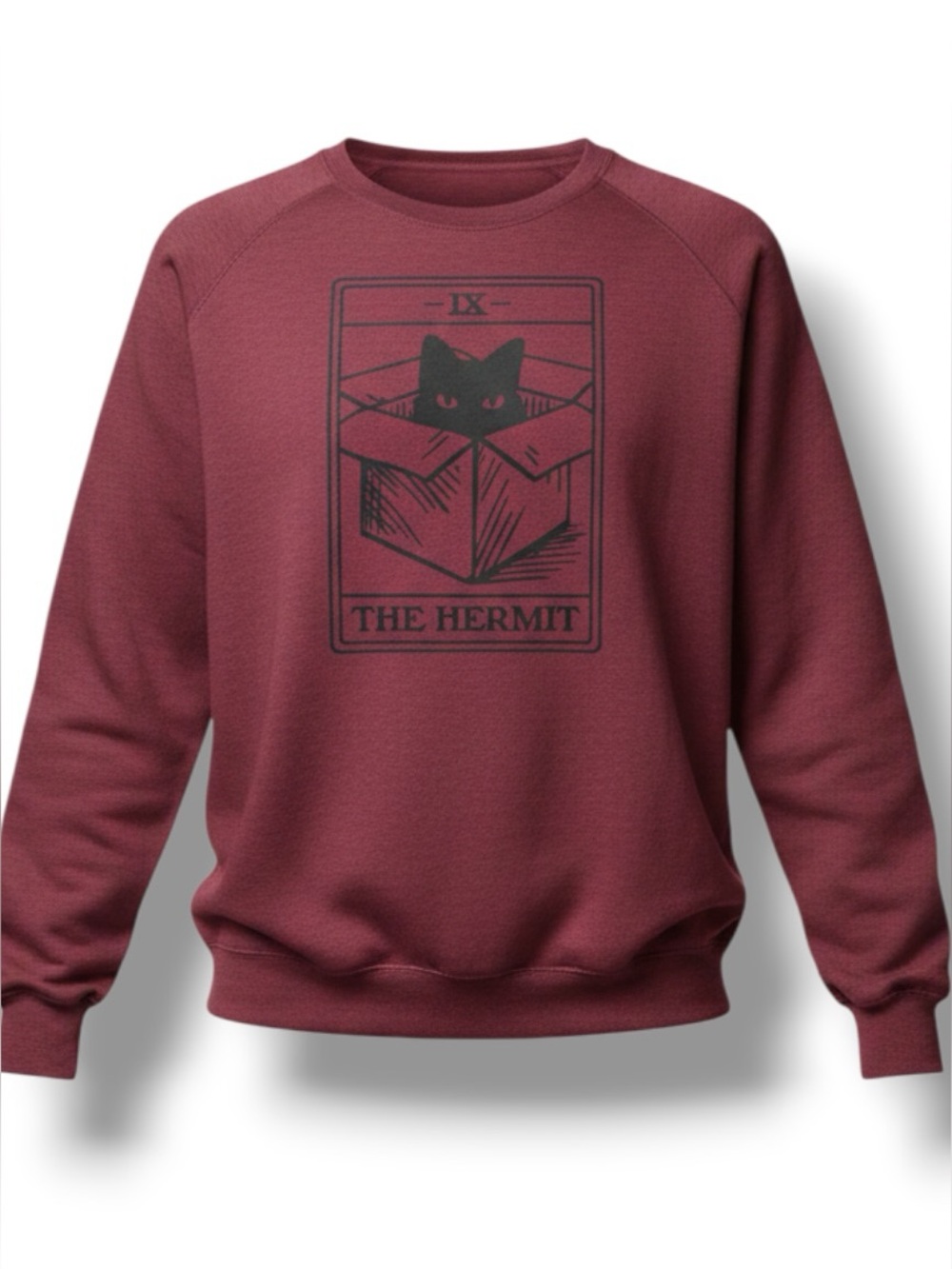 Instant Message SZ 2X PLUS "The Hermit" Cat Tarot Card LONG SLV TEE TOP Burgundy